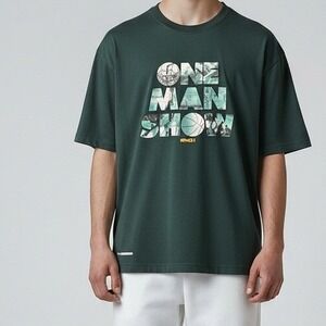 AND1 Mens One Man‎ Show Graphic Basketball T-Shirt Green Large Short Sleeve Tee